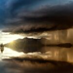 boat out at sea at dusk