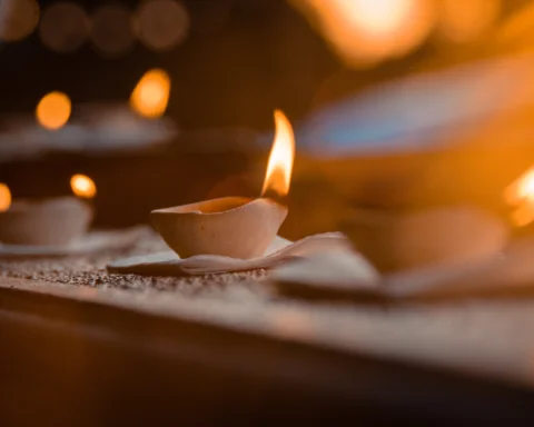 oil lamp aflame