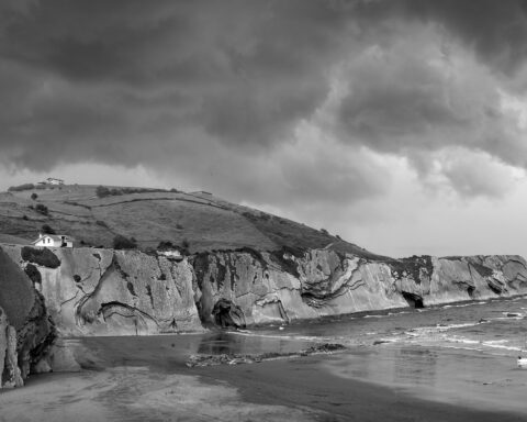 coast, beach, sea, landscape, waves, nature, darling, storm, cliff, clouds, monochrome, black and white
