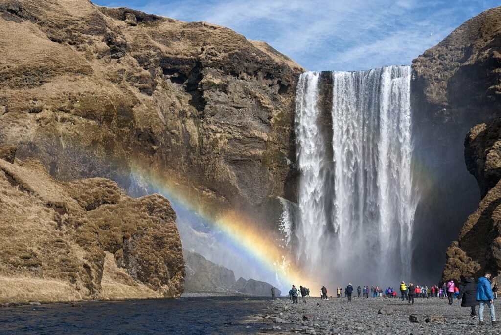 iceland, waterfall, river, water, landscape, nature, stream, cliff, outdoors, waters, mountain, travel, mountains, rainbow, sky, brown natural, iceland, iceland, iceland, waterfall, waterfall, waterfall, waterfall, waterfall, rainbow, rainbow