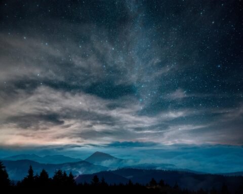 landscape, view, stars, world, night, darling, stars clouds, fog, winter, cold, moutains, nature