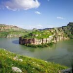 Breathtaking landscape of Rumkale fortress on the Euphrates River surrounded by nature.